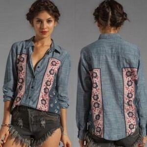 Free People Born Free Bandana Print Chambray Button Down Shirt